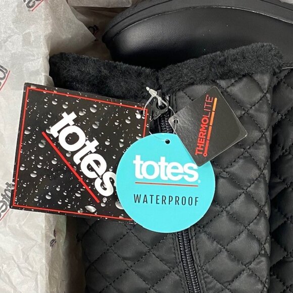 New Totes Jade Black Quilted Mid-Calf Winter Boot 8 - Picture 6 of 9
